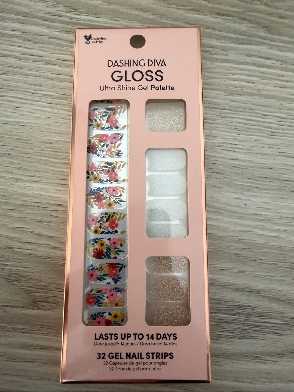 Dashing Diva Gloss Floral & Shimmer Gel Nail Strips - Pink, White, Gold